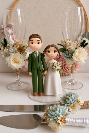 Pack novios pequeños, copas y set de torta