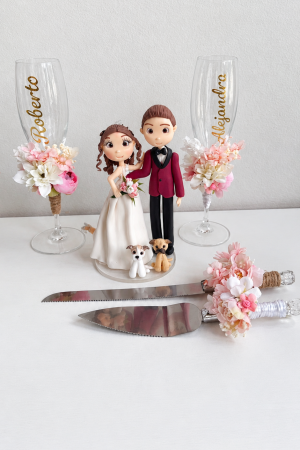 Pack novios grandes más copas y set de torta